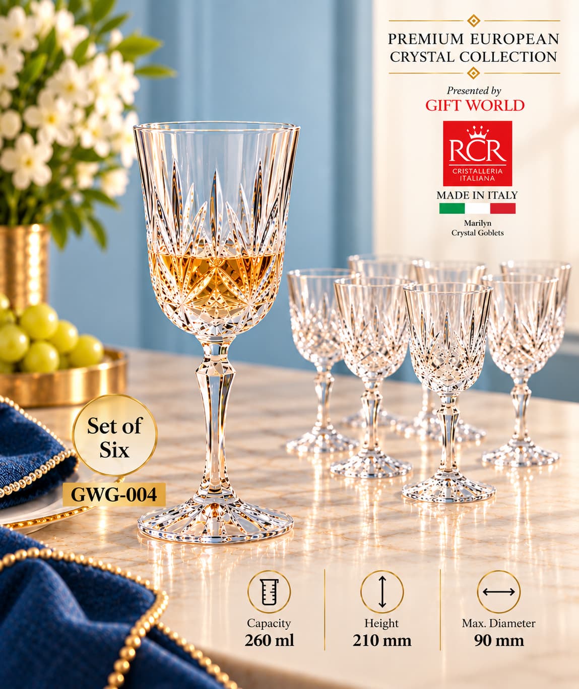 Luxury Marilyn Crystal Goblets Set of 6 GWG-004