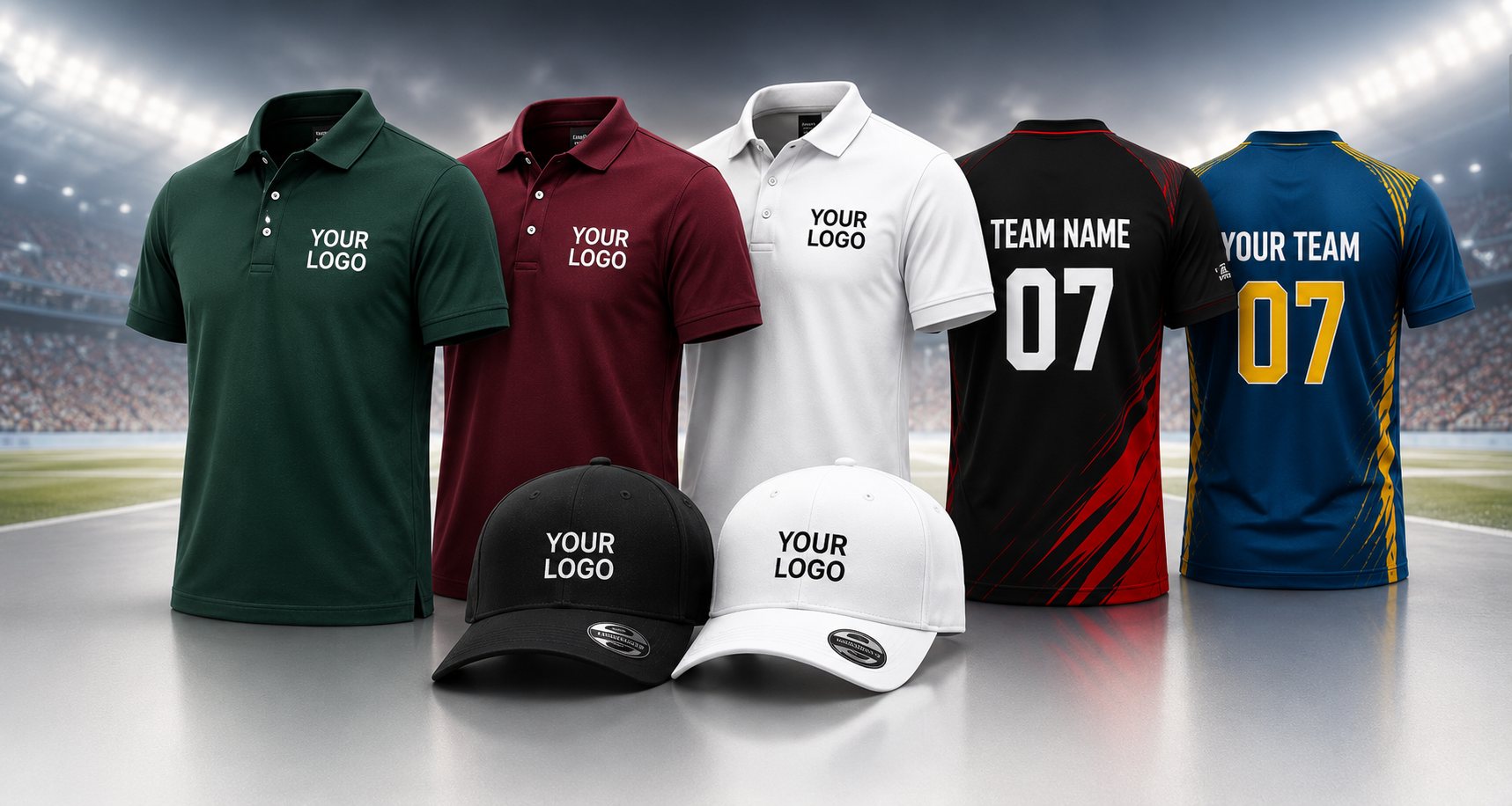 Custom apparel, polo T-shirts, caps and dry-fit sportswear