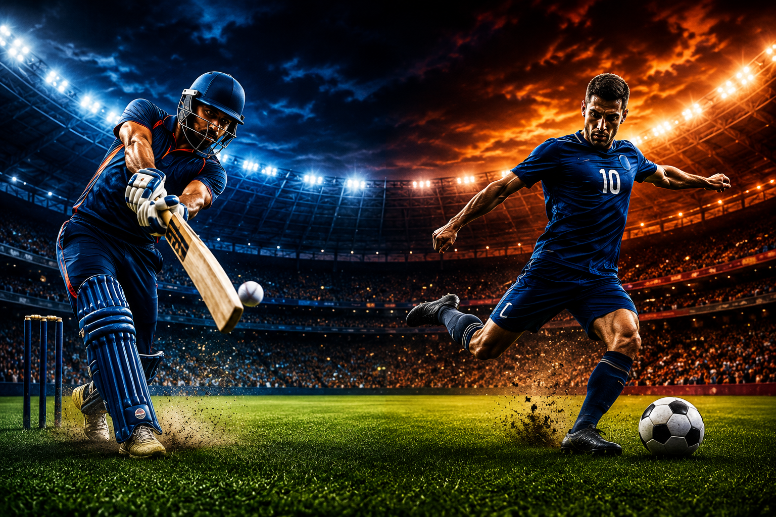 Cricket and football sportswear action